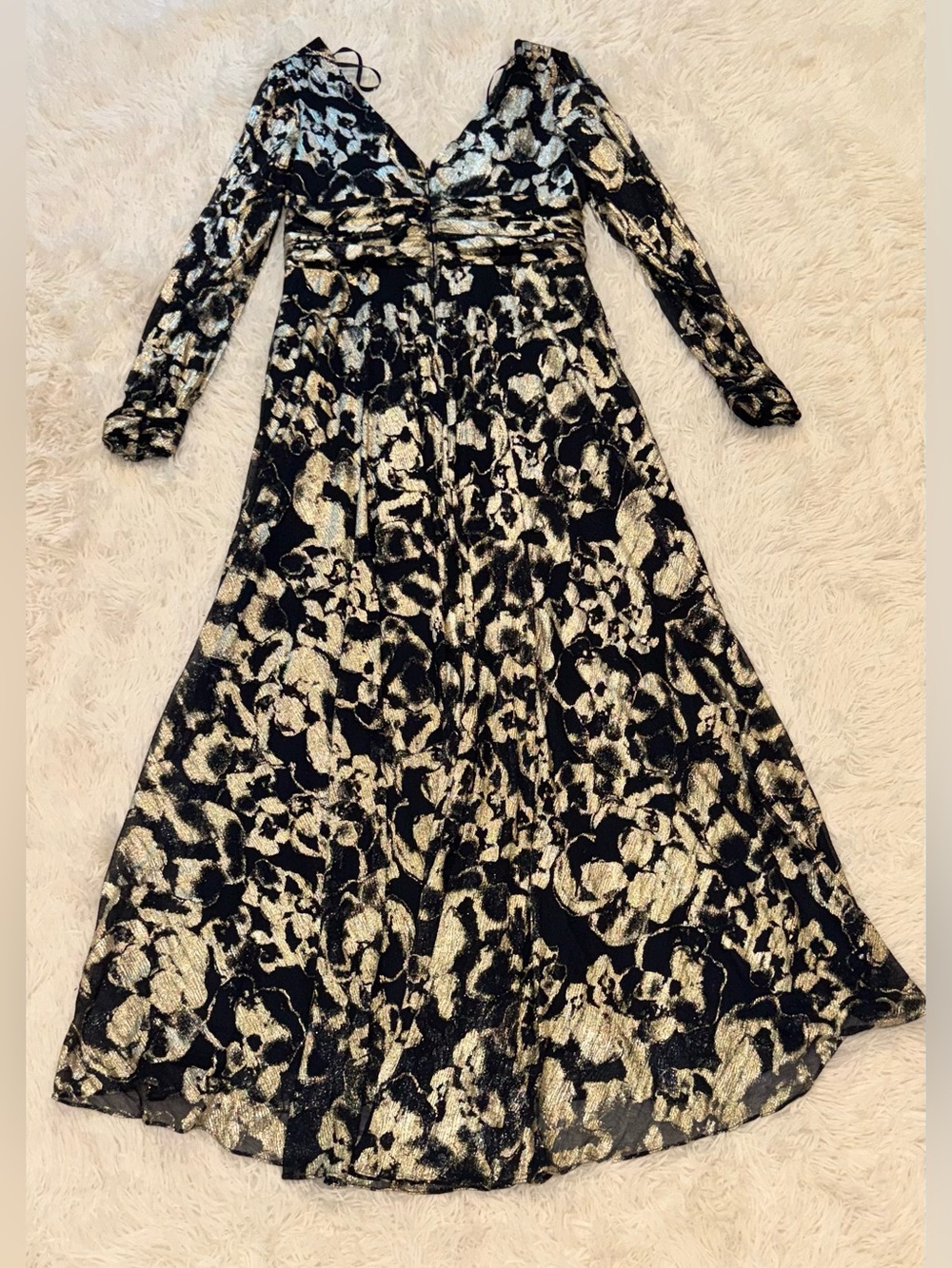 NEW Betsy & Adam Floral Metallic Long Sleeve A-Line Gown Sz 16 - Picture 7 of 8